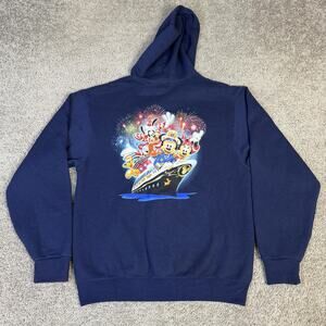 VTG Disney Cruise Line Hoodie Mens M Blue Full Zip Hooded Pockets Graphic Print
